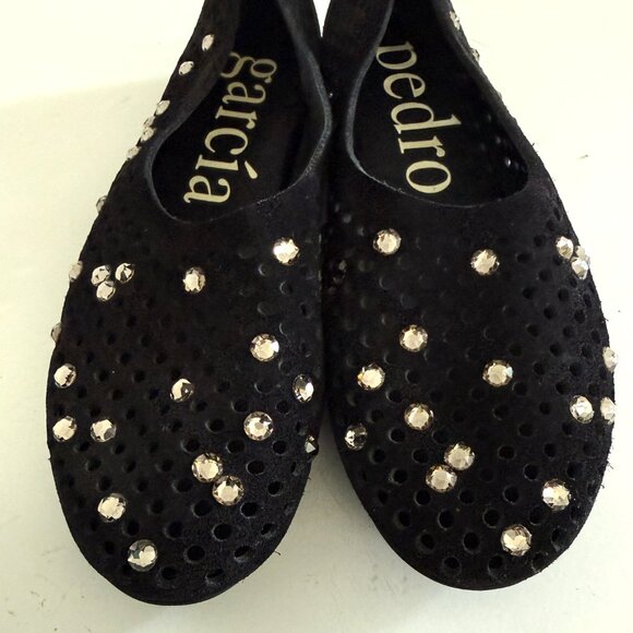 Pedro Garcia Shoes Women's Black Suede Crystal Swarovski Flats Size 8 (38) - Picture 6 of 9